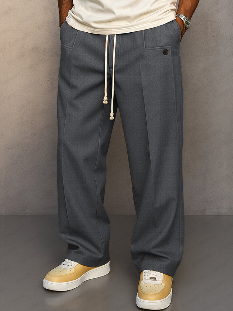 Herrenmode Hose mit Kordelzugbund und eleganter Bügelfalte. Bietet Komfort für Freizeit & Business Casual.