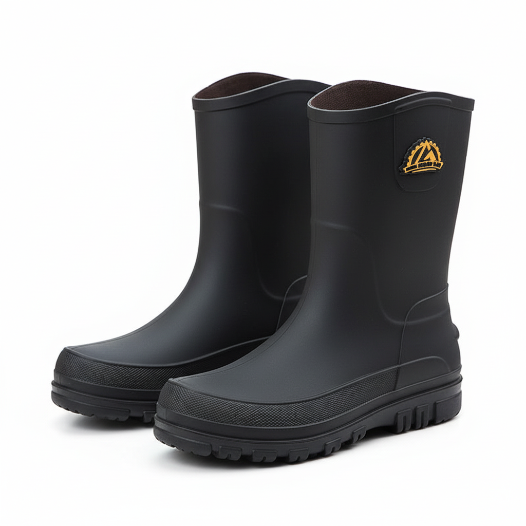 Herren gefütterte Gummistiefel schwarz, wasserdicht mit rutschfester Sohle für Outdoor-Arbeiten.