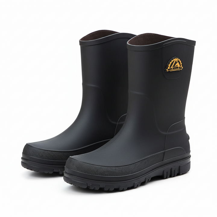 Herren gefütterte Gummistiefel schwarz, wasserdicht mit rutschfester Sohle für Outdoor-Arbeiten.