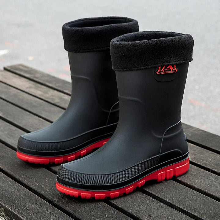 Leuchtend gelbe Männer Gummistiefel gefüttert, wasserdicht mit rutschfester Sohle für mehr Sichtbarkeit & Sicherheit.
