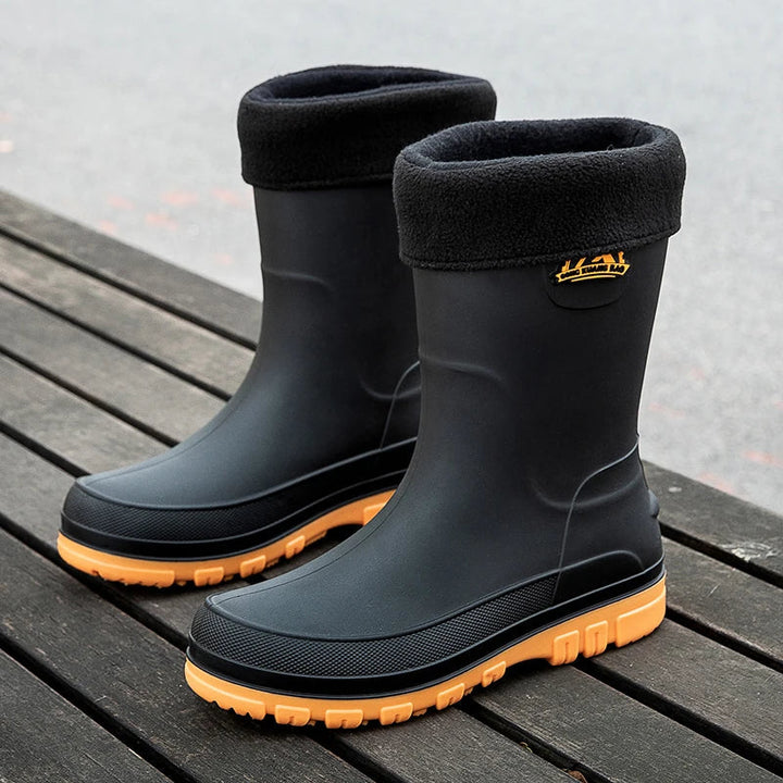 Vielseitige Herren gefütterte Gummistiefel, wasserdicht, rutschfeste Sohle, ideal für Arbeit, Winter & Outdoor.