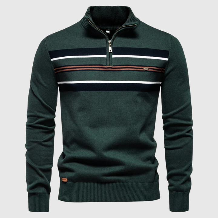 Herren gestreifter Halb-Zip Strickpullover, bequem & modisch. Vielseitiges Oberteil für Herbst & Winter.