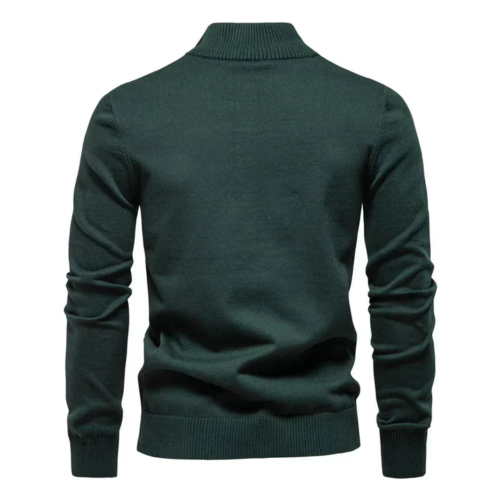 Moderner gestreifter Halb-Zip Strickpullover für Herren. Stilvolles Oberteil für elegante Freizeitmode.