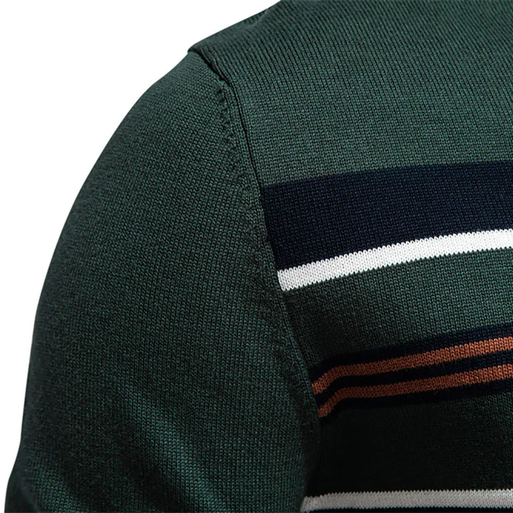 Herren Gestreifter Halb-Zip Strickpullover; modischer Winterpullover für bequeme, elegante Lagenlooks.