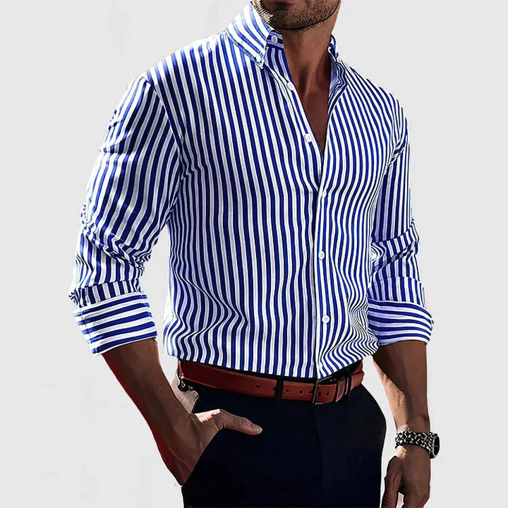 Stilvolles Herren Gestreiftes Overshirt Hemd mit eleganten Streifen, perfekt für Frühling & Herbst.