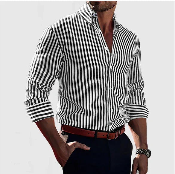 Modisches Herren Overshirt Hemd mit Streifen, ideal für Freizeit & Business Casual. Bequemes Oberhemd.