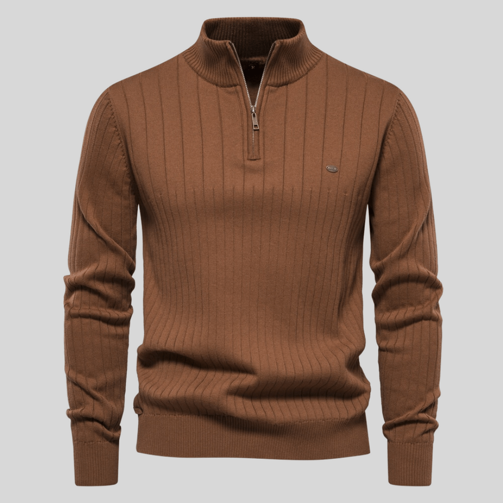 Bequemer Herren Langarm-Strickpullover Malte mit Halbzip und strukturierter Ripp-Optik.