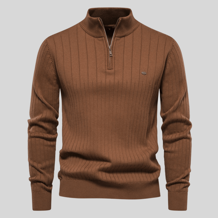 Bequemer Herren Langarm-Strickpullover Malte mit Halbzip und strukturierter Ripp-Optik.