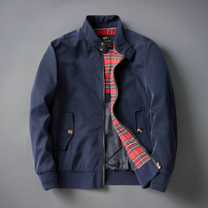 "Herren Harrington Jacke mit Stehkragen, klassischem Design und zeitlosem Look, ideal für elegante und lässige Outfits."