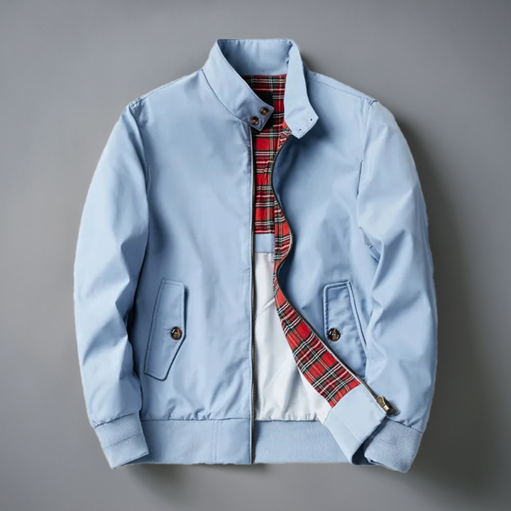 "Herren Harrington Jacke mit Stehkragen, klassischem Design und zeitlosem Look, ideal für elegante und lässige Outfits."