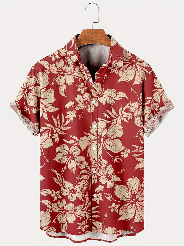 Trendiges Herren Sommerhemd im Hawaiistil mit farbenfrohem Blumenmuster. Perfekt für Strandmode und Freizeitkleidung.