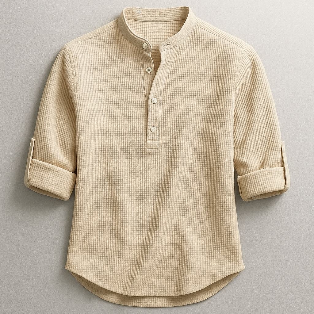 Basic Herren Henley Langarmshirt für Männer. Komfortabel, mit stilvoller Knopfleiste & verstellbaren Ärmeln.
