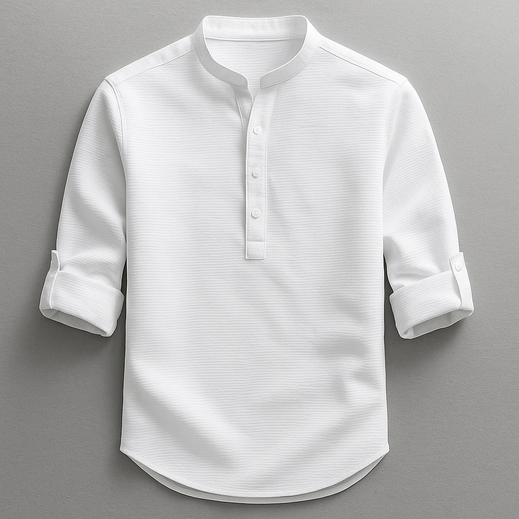 Stylisches Herren Henley Langarmshirt, perfekt als Freizeitkleidung oder Basic für modische Männer-Outfits.