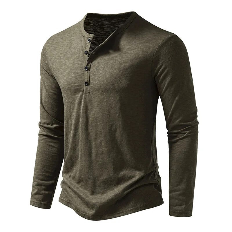 Weißes Henley Langarmshirt für Herren, moderner Schnitt, Basic-Oberteil für vielseitige Looks.