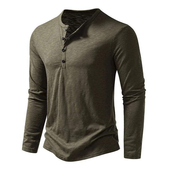 Weißes Henley Langarmshirt für Herren, moderner Schnitt, Basic-Oberteil für vielseitige Looks.