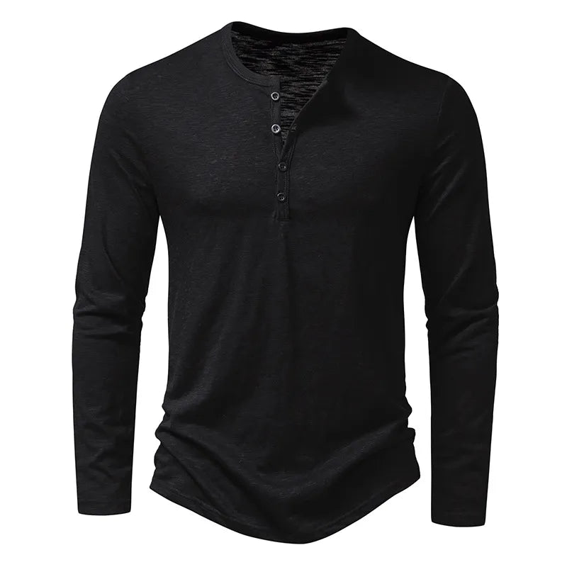 Komfortables Herren Henley Langarmshirt, schmale Passform, Basic-Oberteil für den Alltag.