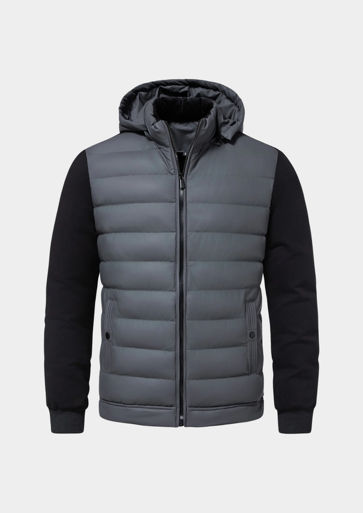 Stylische Herren Übergangsjacke, wind- und wasserabweisend, mit abnehmbarer Kapuze und verstellbarem Saum. Ideale Herrenjacke.
