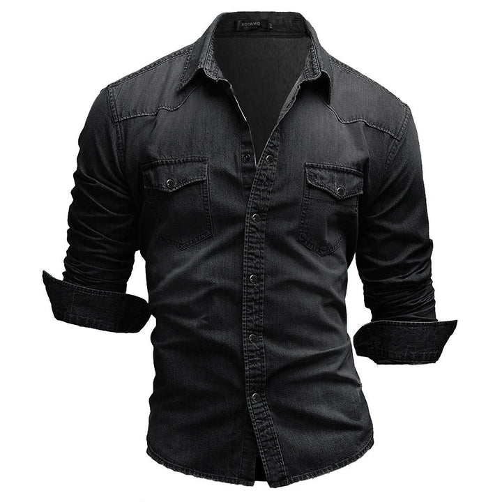 Modernes Herren-Freizeithemd aus Denim in Corvino Schwarz, slim fit, perfekt für stilvolle Alltags-Outfits.