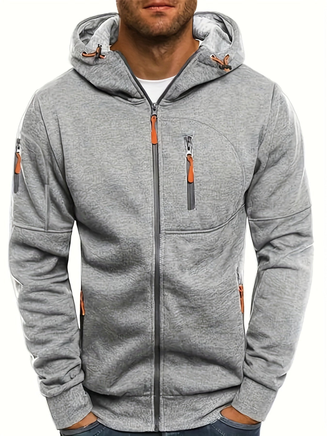 Dunkelblaue Herren Freizeitjacke: Wetterfeste Kapuzenjacke mit Reißverschluss, perfekt für Herbst & Alltag.