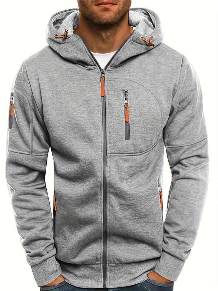 Dunkelblaue Herren Freizeitjacke: Wetterfeste Kapuzenjacke mit Reißverschluss, perfekt für Herbst & Alltag.