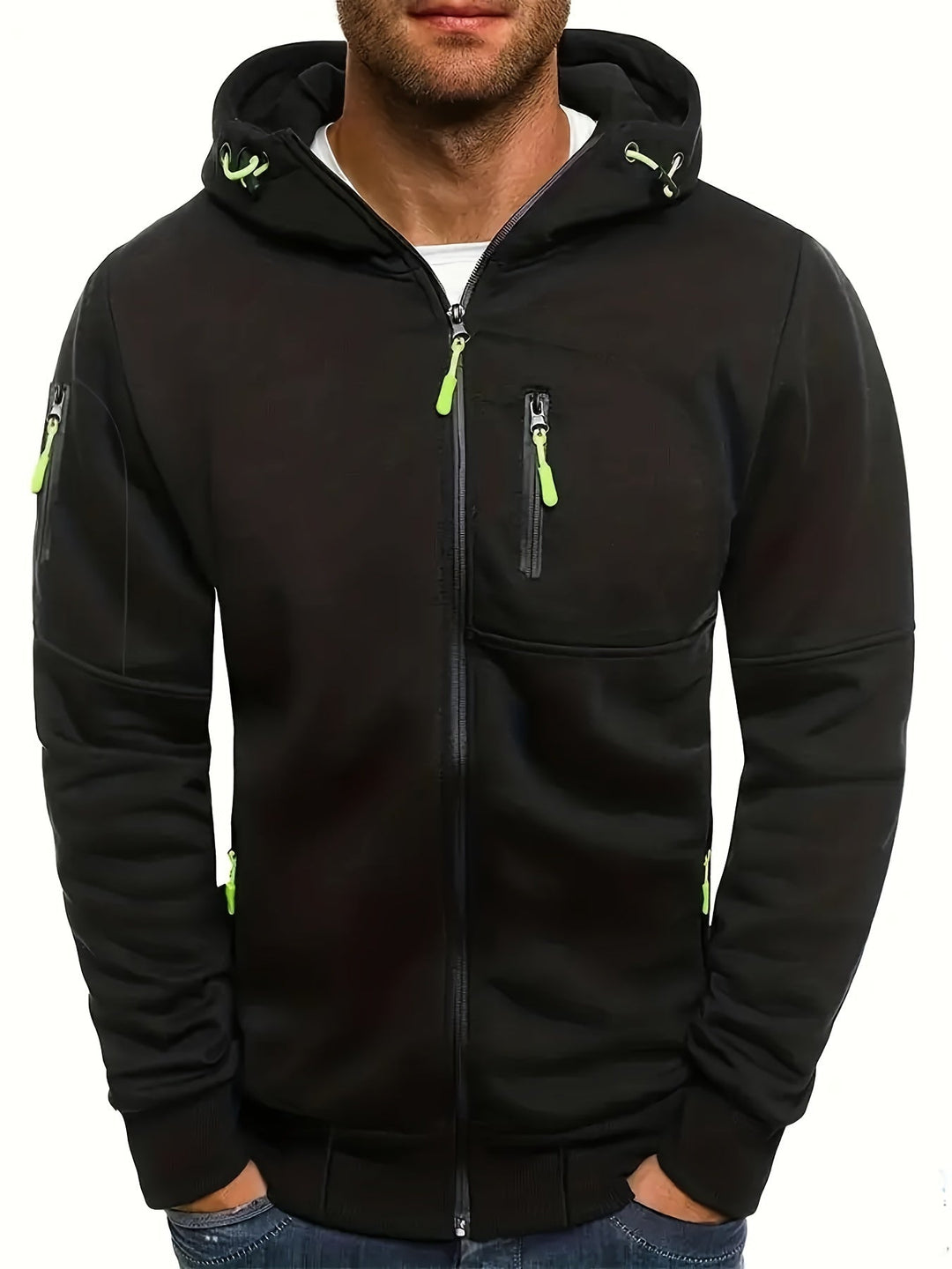 Bequeme Herren Herbstjacke: Moderne Outdoor-Kapuzenjacke mit Reißverschluss, ideal für Sport und Casual-Look.