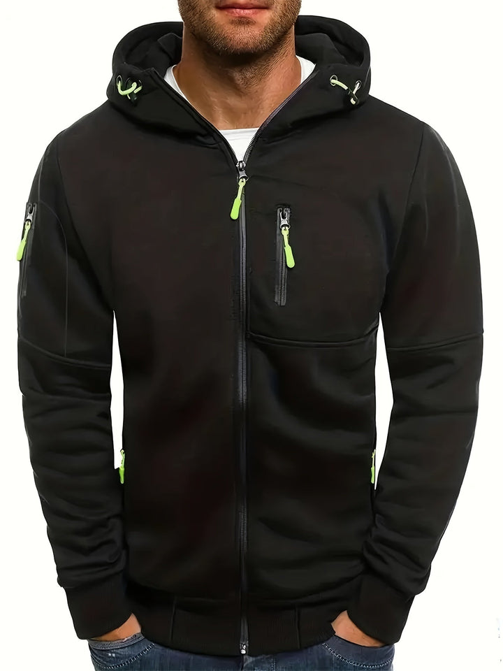 Bequeme Herren Herbstjacke: Moderne Outdoor-Kapuzenjacke mit Reißverschluss, ideal für Sport und Casual-Look.