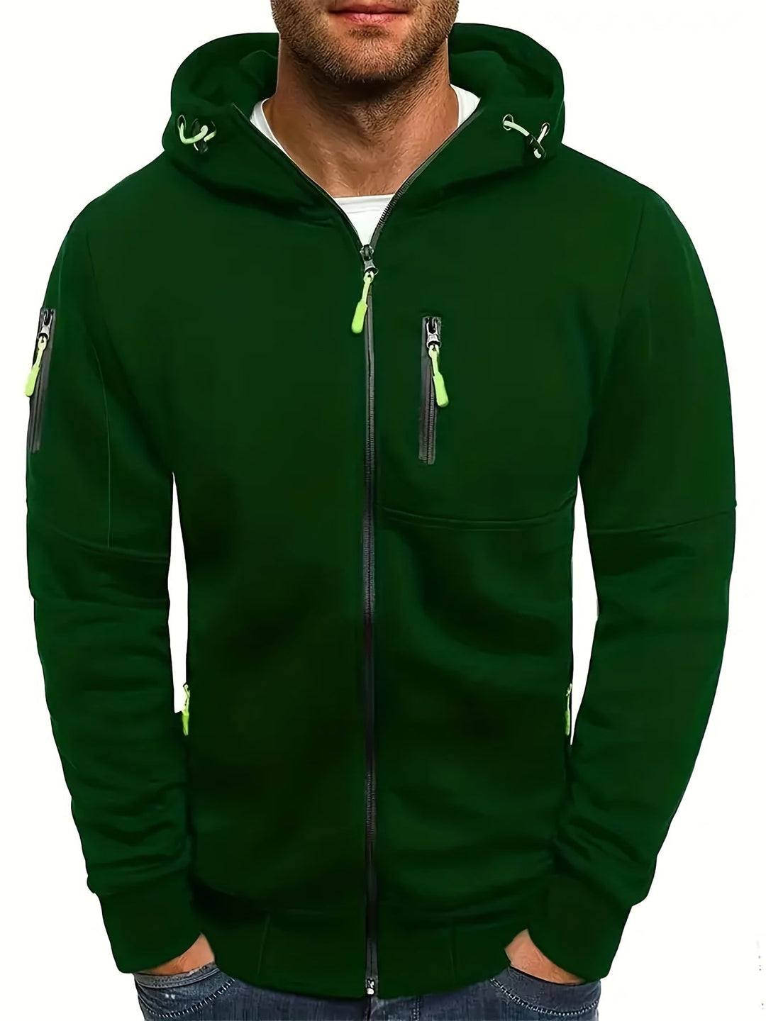 Herren Kapuzen-Sweatjacke: Vielseitige Übergangsjacke mit Reißverschluss und Kapuze für Herren, stilvoll & warm.