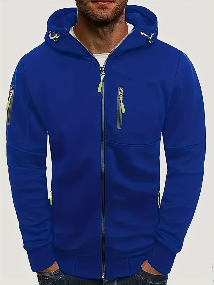 Stilvolle Herbst Kapuzenjacke: Robuste Herrenjacke für Freizeit & Alltag, mit Kapuze und Reißverschluss.