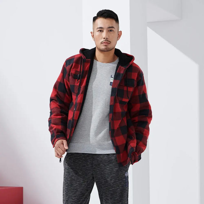 Warme Herren-Kapuzenjacke: Karierte Outdoorjacke, ideal für Herbst und Winter. Komfortabel & modisch.