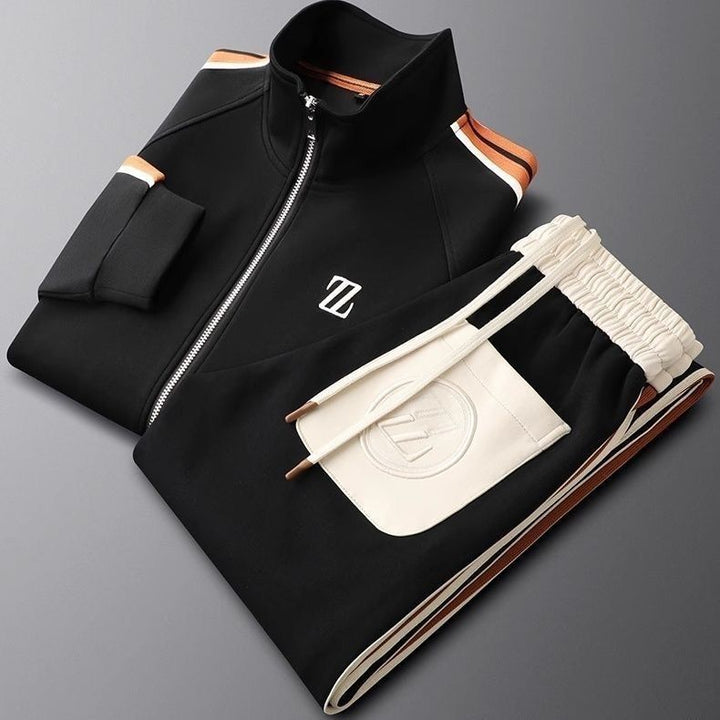 Hochwertiger Herren Freizeitanzug & Sportbekleidung: Trainingsanzug Set mit Jacke & Kordelzughose für Männer.