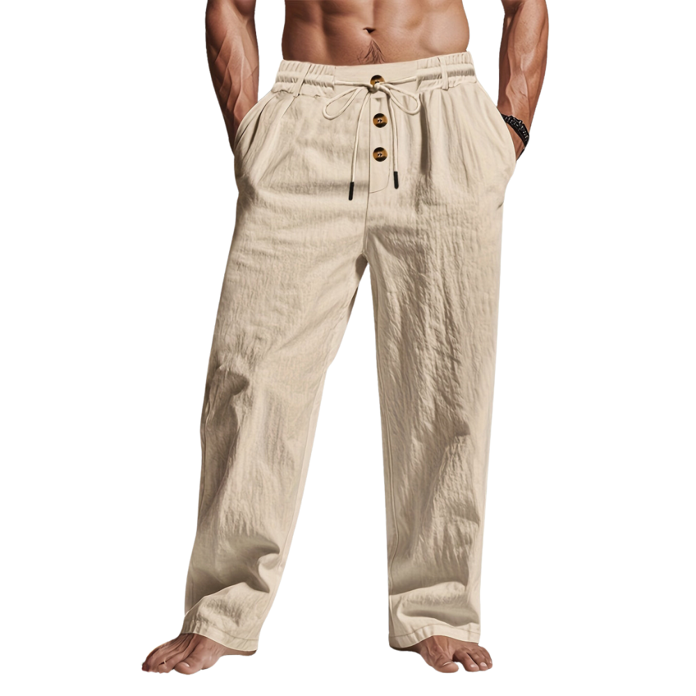 Lässige Herren Kordelzug-Hose im Loose Fit, ideal für entspannte Tage im Frühling/Sommer. Bequeme Freizeithose.