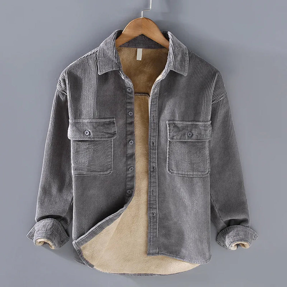 "Herren Kordjacke Langarm mit Taschen in Khaki; weiches, langlebiges Material für Komfort und Stil"