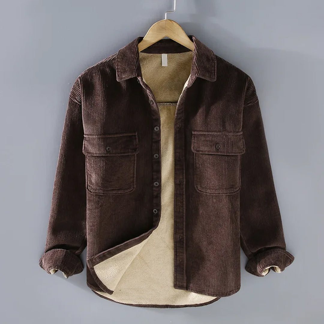 "Herren Kordjacke Langarm mit Taschen in Khaki; weiches, langlebiges Material für Komfort und Stil"