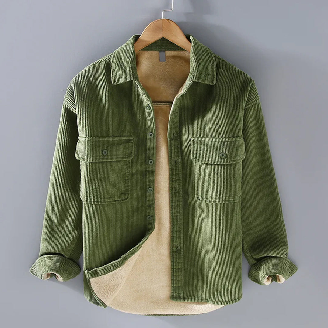 "Herren Kordjacke Langarm mit Taschen in Khaki; weiches, langlebiges Material für Komfort und Stil"