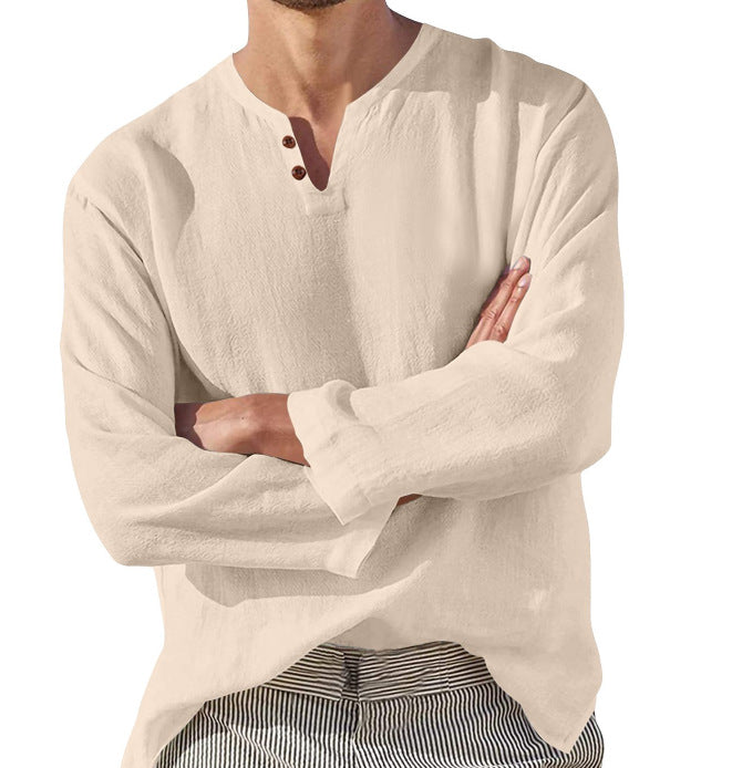Herren Langarm Henley Hemd mit V-Ausschnitt, bequem und vielseitig für Freizeit und Alltag. Hochwertiges Basic-Shirt.