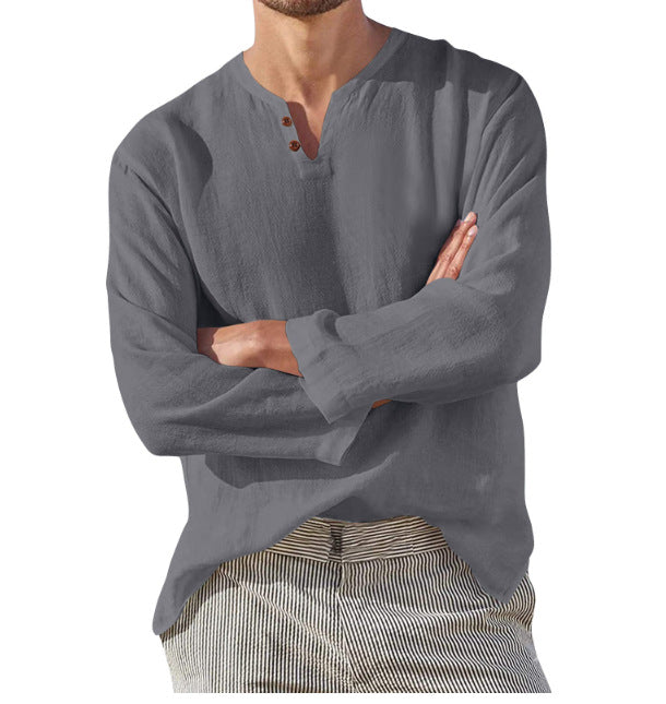 Bequemes Herren Langarm Henley Hemd für vielseitige Alltagsmode. Klassisches V-Ausschnitt Design, perfekt für Herren.
