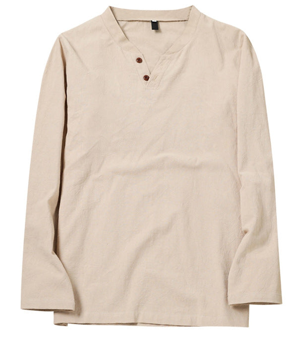 Basic Herrenbekleidung: Langarm Henley Hemd mit V-Ausschnitt. Zeitloses Herrenshirt für jede Jahreszeit.