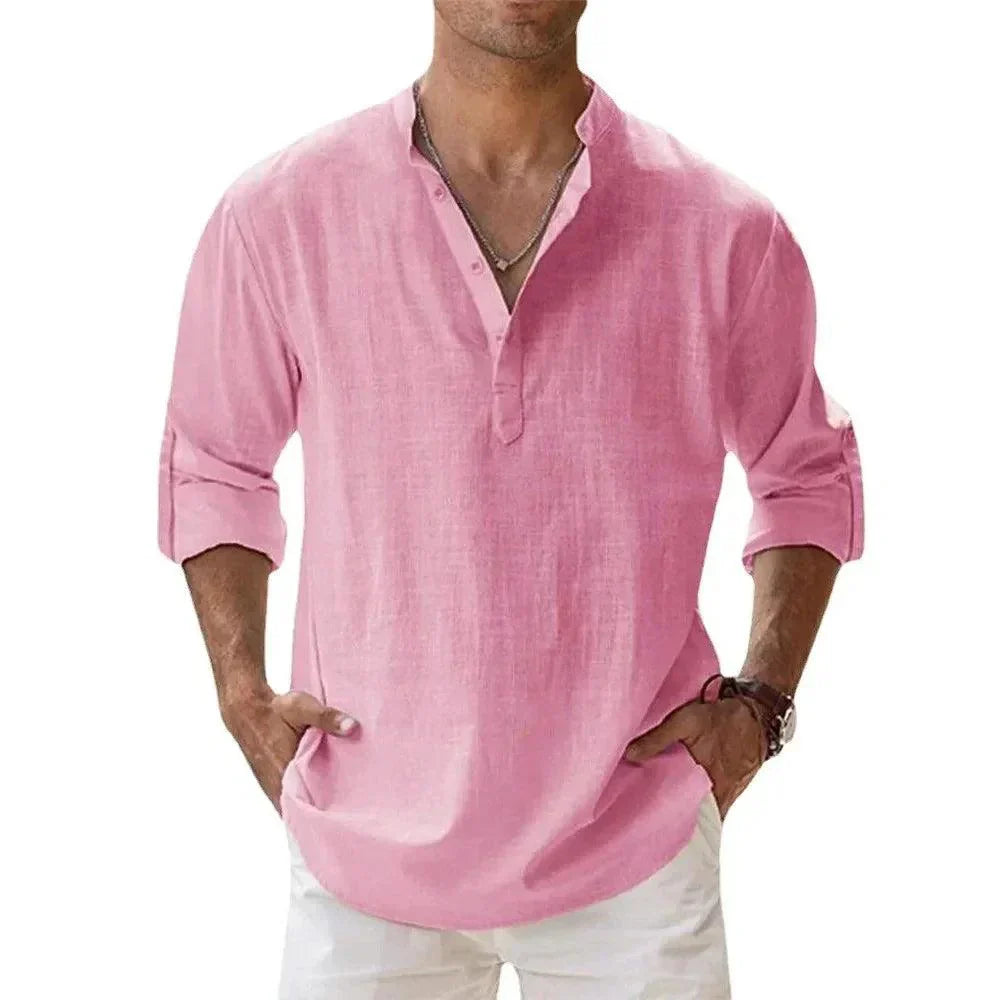 Vielseitiges Herren Langarm Henley-Shirt mit Stehkragen. Perfektes Basic-Shirt für Freizeit und Alltag.