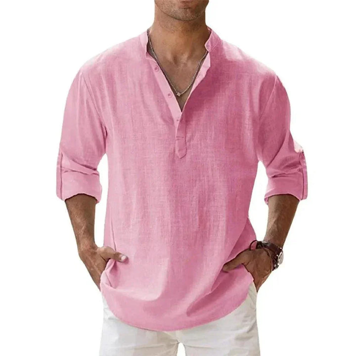 Vielseitiges Herren Langarm Henley-Shirt mit Stehkragen. Perfektes Basic-Shirt für Freizeit und Alltag.