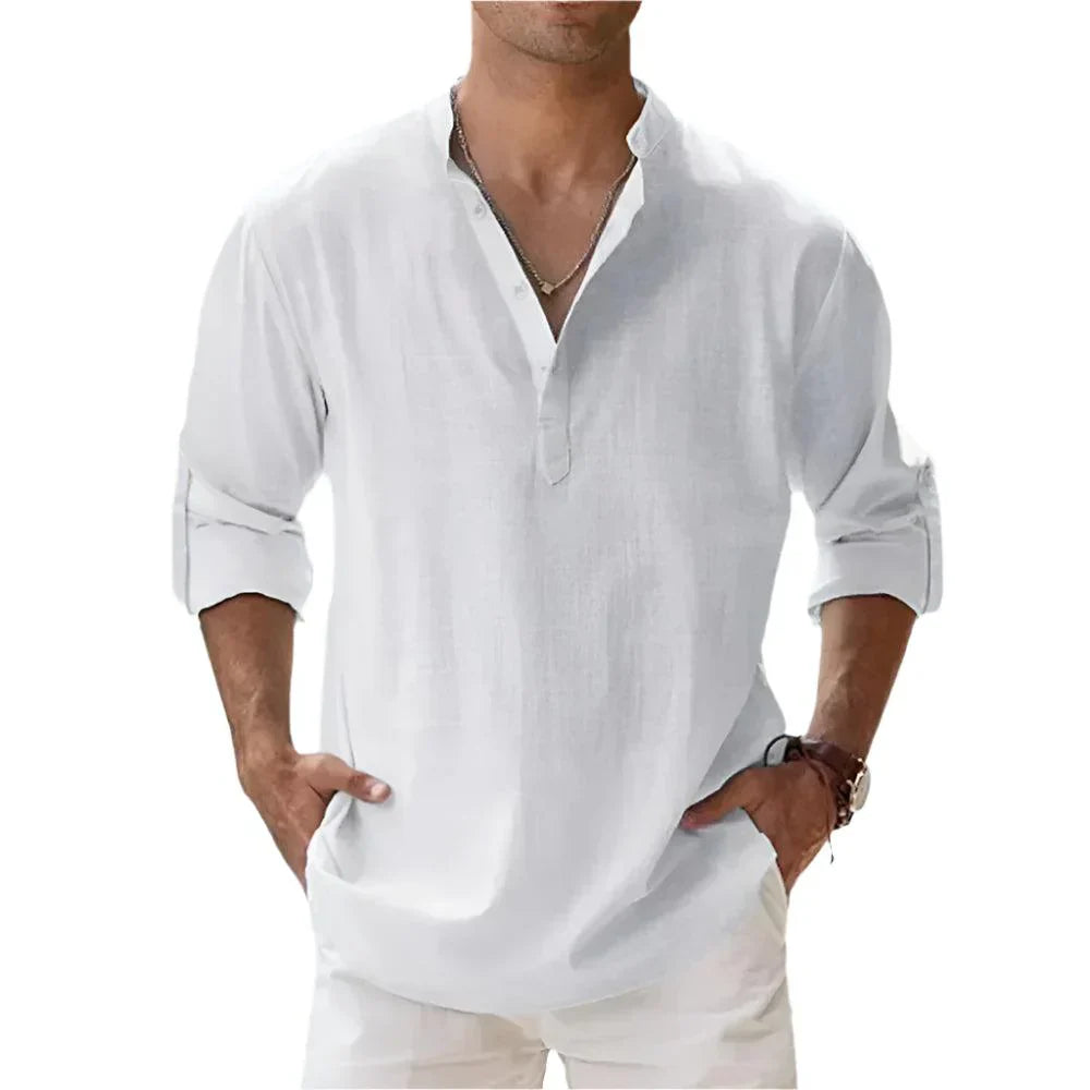Klassisches Herren Langarm Henley-Shirt mit elegantem Stehkragen. Ein Must-have für jeden Casual-Look.