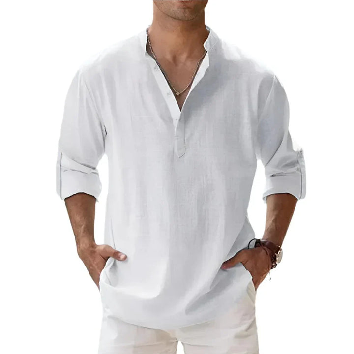 Klassisches Herren Langarm Henley-Shirt mit elegantem Stehkragen. Ein Must-have für jeden Casual-Look.