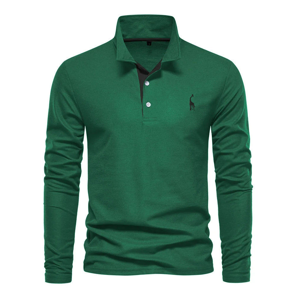Elegantes Herren-Langarm-Poloshirt, ideal für Business Casual Looks und stilvolle Freizeit. Klassische Herrenmode.