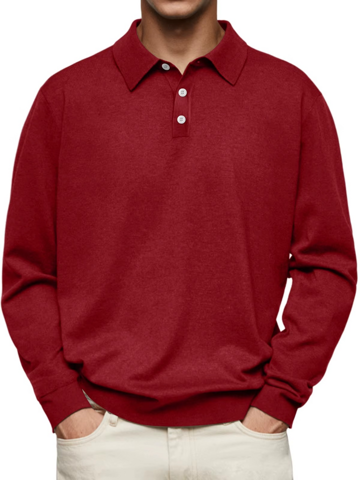 Modernes Herren Langarm-Poloshirt in Basic-Farben, bietet Eleganz und Wärme für kalte Tage und mehr.