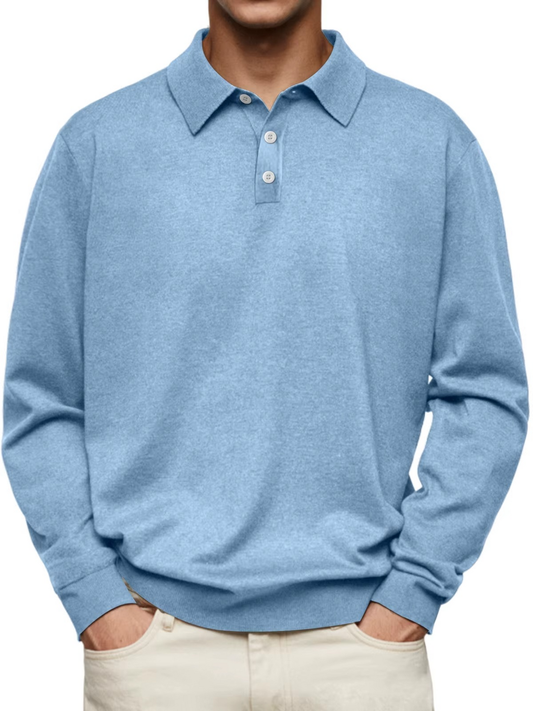 Elegantes Herren Langarm-Polo mit gerippten Bündchen, vielseitig für stilvolle Herrenmode und Komfort.