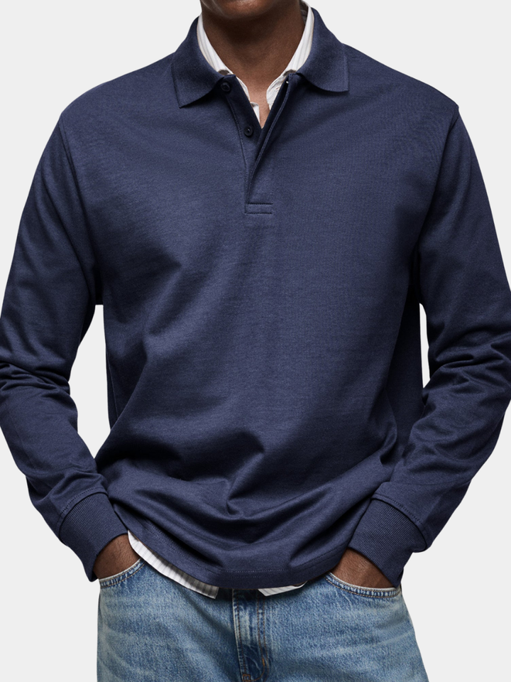 Raffiniertes Herren Langarm Poloshirt für Casual-Business. Eleganter Strukturkragen, komfortables Oberteil.