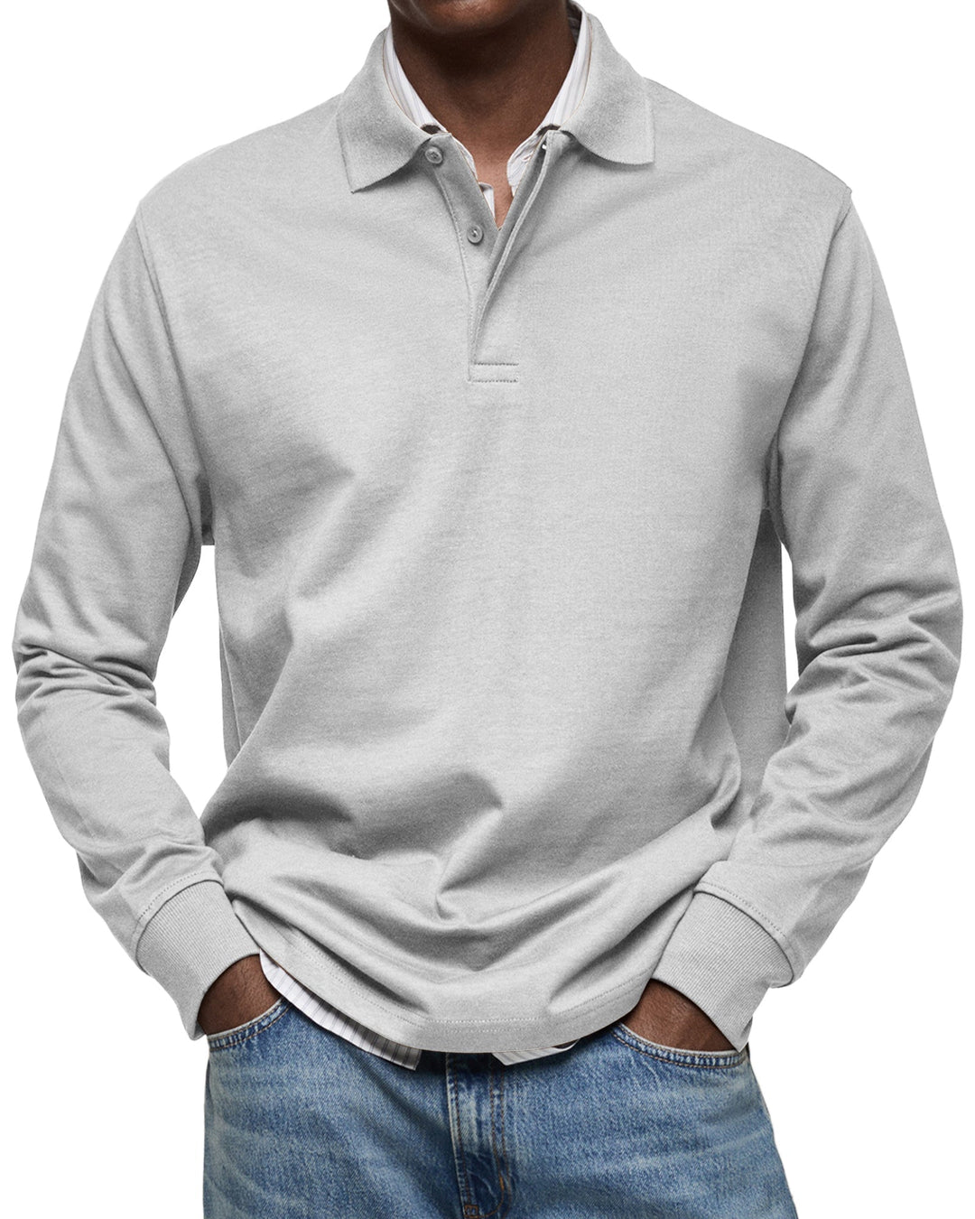 Hochwertiges Herren Langarm Poloshirt mit edlem Strukturkragen. Basic für elegante Männer Mode.