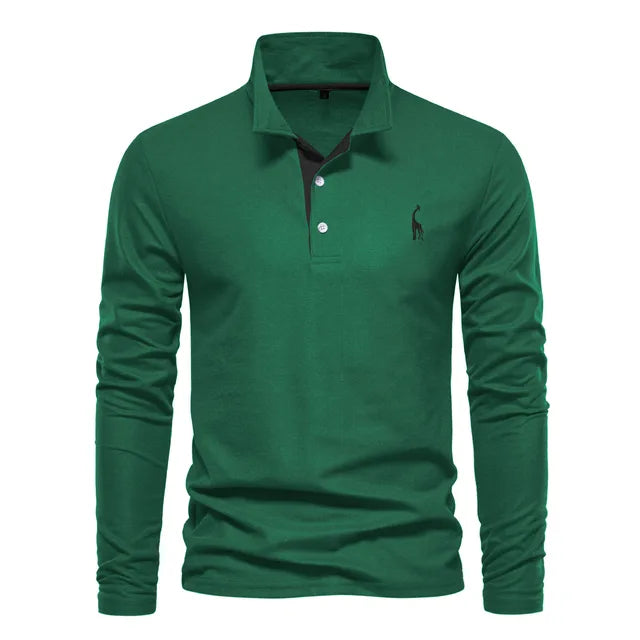 Modernes Herren Langarm-Polohemd, unifarben, komfortabel, atmungsaktiv, Business Casual und Freizeit.
