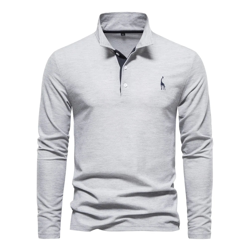 Elegantes Herren Langarm-Poloshirt für den Büro-Look oder entspannte Freizeit, unifarben & bequem.
