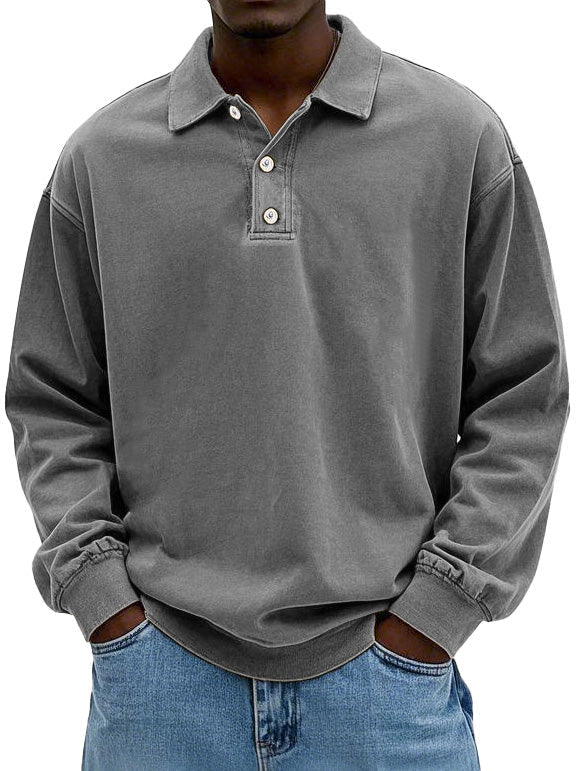 Lässiges Herren Langarmhemd im Vintage-Stil mit Polokragen und bequemen Rippbündchen. Ein schickes Oberteil.