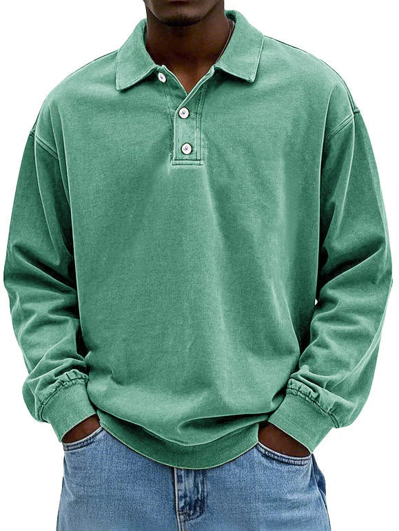 Bequemes Vintage Langarmhemd für Männer mit Polokragen und elastischen Rippbündchen. Ideal für Casual Mode.